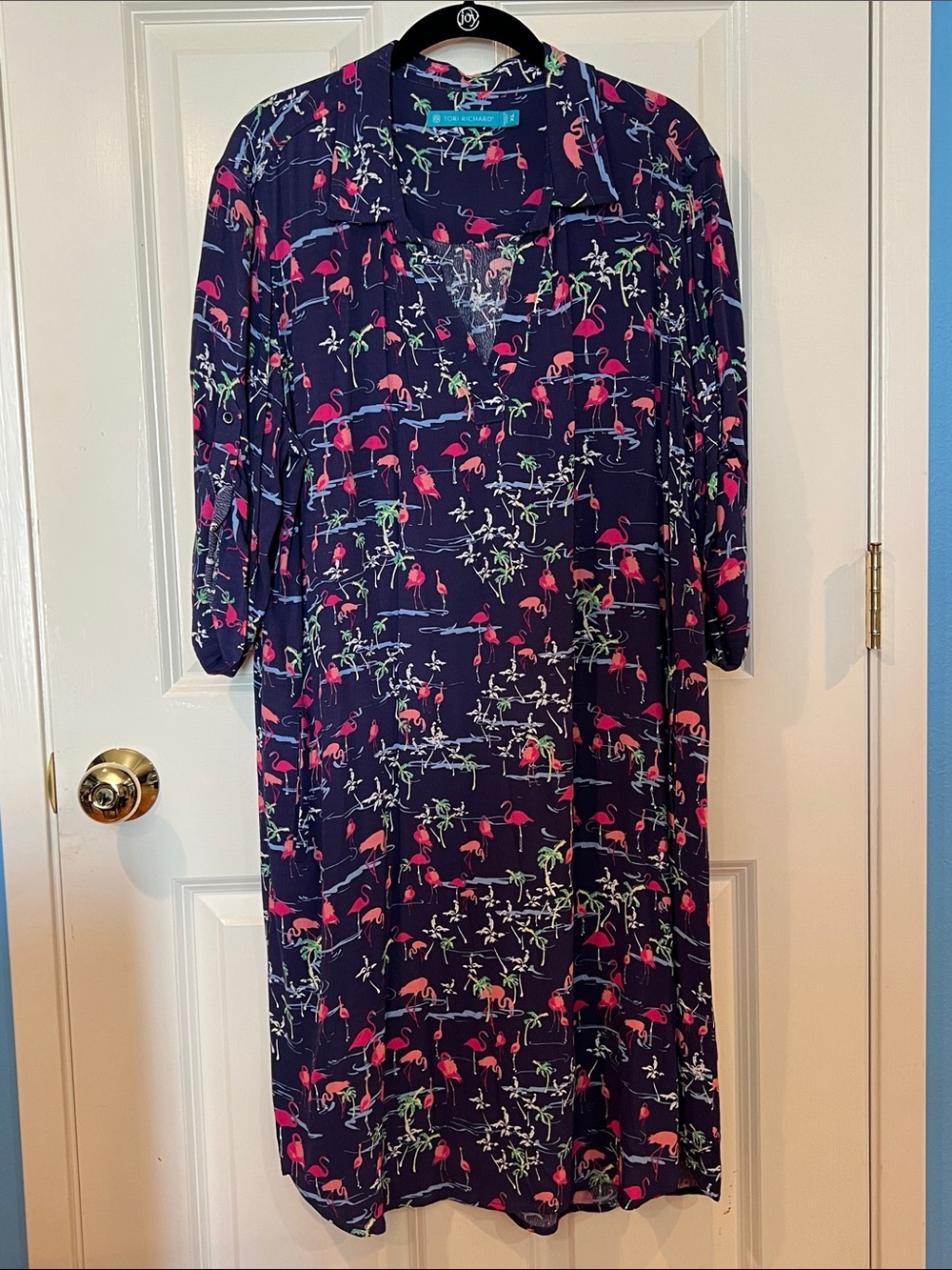 Tori Richard collared v neck dress flamingo dress XL